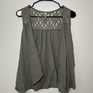 Ransom Olive Green Open Front Top with Lace Accents